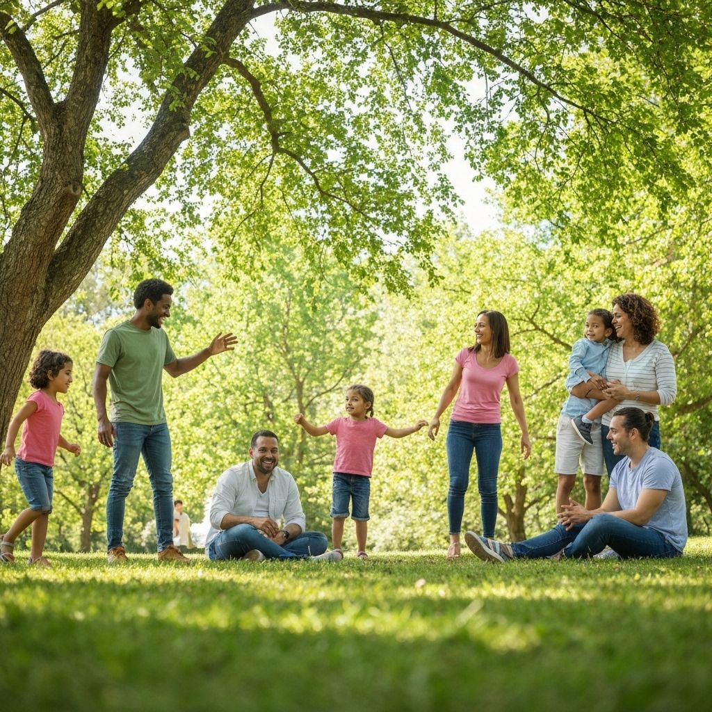 Happy families in nature